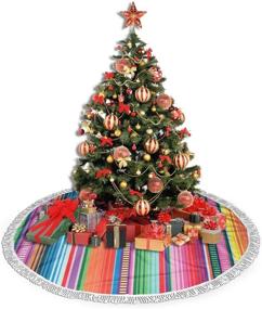 img 1 attached to 48-inch Spanish Patterned Christmas Tree Skirt with Tassel - Xmas Tree Mat Cover for Festive Holiday Party Decoration