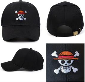 img 2 attached to 🧢 Anime Skull Skeleton Baseball Cap Adjustable Snapback Embroidered Hat with Luffy Straw Hat Necklace - JoyeGirly for Men and Women