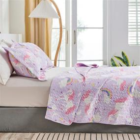 img 3 attached to 🦄 Colorful Unicorn Quilt Set for Kids: Soft Twin Size Bedding with Cartoon Animal Design & Reversible Coverlet - Perfect All-season Bed Set for Girls!