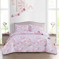 🦄 colorful unicorn quilt set for kids: soft twin size bedding with cartoon animal design & reversible coverlet - perfect all-season bed set for girls! logo