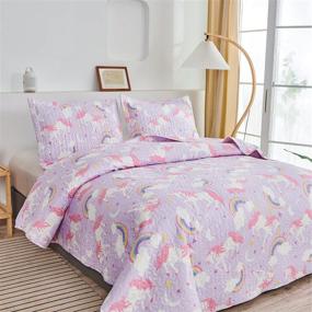 img 2 attached to 🦄 Colorful Unicorn Quilt Set for Kids: Soft Twin Size Bedding with Cartoon Animal Design & Reversible Coverlet - Perfect All-season Bed Set for Girls!