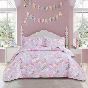 img 1 attached to 🦄 Colorful Unicorn Quilt Set for Kids: Soft Twin Size Bedding with Cartoon Animal Design & Reversible Coverlet - Perfect All-season Bed Set for Girls!