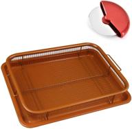 🍟 whg copper crisper set - 2-piece nonstick oven air fryer pan/tray & mesh basket - upgrade your oven with air fryer capability - perfect for french fries, frozen food, and oil-free baking - includes bonus pizza cutter logo