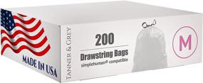 img 3 attached to 🗑️ 200 Count Custom Fit Drawstring Trash Bags by Tanner & Grey - Simplehuman Compatible Code M, Made in USA