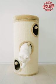 img 1 attached to 37-inch 3-Story Cat Tree Condo Barrel Tower - Natural Sisal-Covered Scratch Cat Tree Barrel with High-Edge Removable Snuggle Bed - Machine Washable - Made in Georgia by PAWMONA