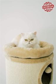 img 3 attached to 37-inch 3-Story Cat Tree Condo Barrel Tower - Natural Sisal-Covered Scratch Cat Tree Barrel with High-Edge Removable Snuggle Bed - Machine Washable - Made in Georgia by PAWMONA