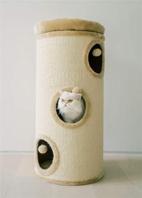 img 4 attached to 37-inch 3-Story Cat Tree Condo Barrel Tower - Natural Sisal-Covered Scratch Cat Tree Barrel with High-Edge Removable Snuggle Bed - Machine Washable - Made in Georgia by PAWMONA