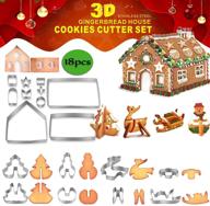 🏡 christmas house cookie cutter kit - 18 piece gingerbread house cutters, 3d stainless steel biscuit mold set, festive xmas diy baking including christmas tree, snowman, reindeer, gift box logo