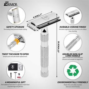 img 2 attached to 🪒 EASACE Long Handle Double Edge Safety Razor Kit: Premium Metal Razor with Stand, Cleaning Brush & 10 Stainless Steel Blades (Silver) - Perfect for Classic Wet Shaving for Men & Women