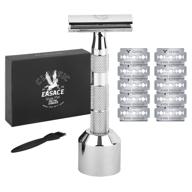 🪒 easace long handle double edge safety razor kit: premium metal razor with stand, cleaning brush & 10 stainless steel blades (silver) - perfect for classic wet shaving for men & women logo