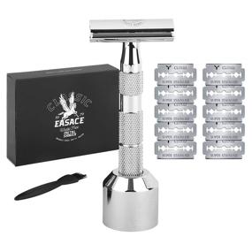 img 4 attached to 🪒 EASACE Long Handle Double Edge Safety Razor Kit: Premium Metal Razor with Stand, Cleaning Brush & 10 Stainless Steel Blades (Silver) - Perfect for Classic Wet Shaving for Men & Women