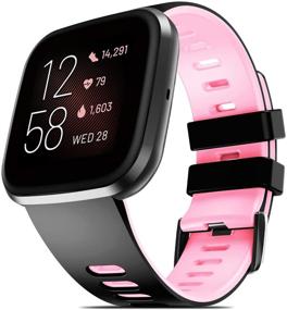 img 4 attached to NotoCity Silicone Bands - Compatible with Versa/Versa 2/Versa Lite/Versa Special Watch - Soft Replacement Sport Wristbands - Black-Pink Large - Men and Women