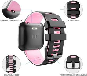 img 2 attached to NotoCity Silicone Bands - Compatible with Versa/Versa 2/Versa Lite/Versa Special Watch - Soft Replacement Sport Wristbands - Black-Pink Large - Men and Women