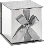подарочная коробка hallmark signature 4 дюйма с бумажным наполнителем - серебряная глиттер: идеально подходит для выпускного, дня святого валентина, дня рождения, свадеб, помолвок, рождества и не только логотип
