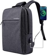 🎒 durable 15.6 inch laptop backpack with usb charging port - ideal for business travel & college, grey logo