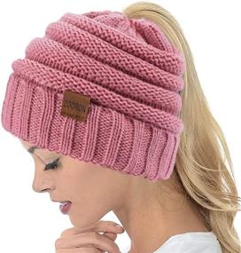 img 4 attached to 🧣 Warm Cable Knit Ponytail Beanie Hat for Women - ZOORON's High Messy Winter Skull Cap