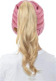 img 2 attached to 🧣 Warm Cable Knit Ponytail Beanie Hat for Women - ZOORON's High Messy Winter Skull Cap