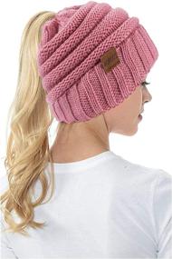 img 3 attached to 🧣 Warm Cable Knit Ponytail Beanie Hat for Women - ZOORON's High Messy Winter Skull Cap