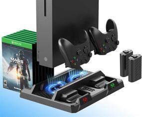 img 4 attached to 🎮 Enhance Gaming Experience: ElecGear Xbox One Vertical Charging Stand with Cooling Fan, 2X 1200mAh Rechargeable Battery Pack, Games Storage Bracket, Dual Charger Dock - Compatible with Xbox One, One S, One X, and Elite Controllers