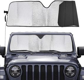 img 4 attached to 🌞 Большая антисолнечная шторка для лобового стекла Wrangler Rubicon Sahara TJ JK JKU - блокирует ультрафиолетовые лучи и сохраняет прохладу в автомобиле.