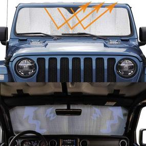 img 1 attached to 🌞 Большая антисолнечная шторка для лобового стекла Wrangler Rubicon Sahara TJ JK JKU - блокирует ультрафиолетовые лучи и сохраняет прохладу в автомобиле.