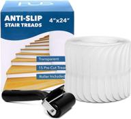 🚧 clear non-slip stair treads - safety anti-slip stair grips for wood floors - prevent slips on slippery surfaces - 15 peva non-skid tape (4x24) logo