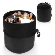 💼 compact makeup bag, portable cosmetic bag for travel, makeup organizer bag with drawstring, toiletry storage, round pocket for women/men - black logo