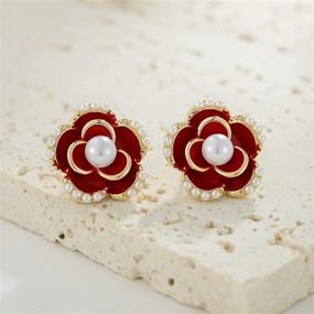 img 2 attached to 🌹 Stylish Stud Earrings for Women and Girls - Elegant Rose Flower Jewelry