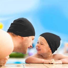 img 2 attached to Ultimate Swim Caps for Water Sports: QY 2Pack Superior Polyester Cloth Fabric Bathing Cap in Classic Pure Black Color