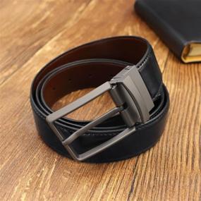 img 2 attached to 👔 Men's Genuine Leather Reversible Belt with Rotated Buckle - Stylish Accessories for Men