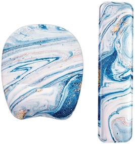 img 3 attached to Comfortable Keyboard Wrist Rest Mouse Pad with Memory Foam Support - Drak Blue Liquid Marble Design for Home Office and Gaming