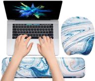 comfortable keyboard wrist rest mouse pad with memory foam support - drak blue liquid marble design for home office and gaming logo