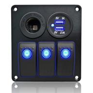 iztoss 3 gang rocker switch panel with power socket, 3.1a dual usb, wiring kits, decal sticker labels, dc12v/24v for marine boat car rv vehicles truck with blue led логотип