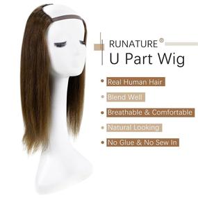 img 3 attached to 👩 RUNATURE U-Part Human Hair Wig - Medium Brown Clip-in Half Wig 14 Inch - 120g - Real Half Wig Extensions - U Part Wig with Human Hair