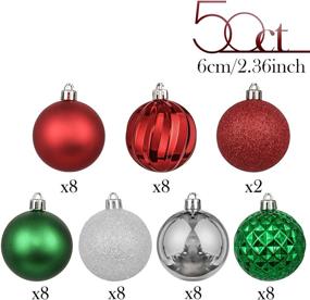 img 3 attached to 🎄 Valery Madelyn 50ct 60mm Classic Collection Splendor Red Green White Shatterproof Christmas Ball Ornaments for Xmas Decoration, Christmas Tree Ornaments