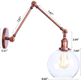 img 3 attached to 🏭 KWOKING Vintage Industrial Swing Arm Wall Sconce Light Fixture with Clear Globe Shade - Perfect for Bedroom, Living Room, Restaurant, Barn, Warehouse - Rustic Décor