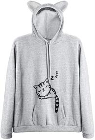 img 4 attached to Cute Cat Ear Sleeping Cat Print Women's Teen Girls Hoodie Sweatshirt Pullover