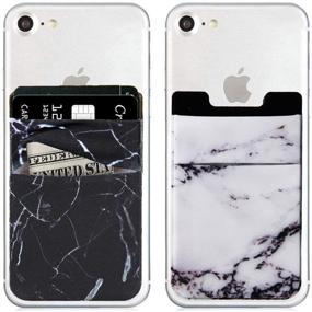 img 4 attached to 📱 MUMUGUO Marble Cell Phone Stick On Wallet Card Holder - 2Pack (Black/White) for iPhone, Android & All Smartphones - 4348676389