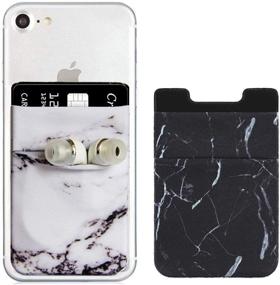 img 3 attached to 📱 MUMUGUO Marble Cell Phone Stick On Wallet Card Holder - 2Pack (Black/White) for iPhone, Android & All Smartphones - 4348676389