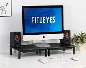 img 2 attached to 🖥️ 2-пачка регулируемого стенда для монитора с ящиком - FITUEYES металлическая подставка для ПК и смартфона, управление кабелями, организация офиса - черный.