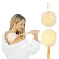 loofah sponge back scrubber for men and women - long handled exfoliating bath and shower brush - handheld luffa pouf on a stick for body and face washing - spa wash loofa logo