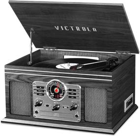 img 4 attached to 🎵 Grey Victrola Nostalgic 6-in-1 Bluetooth Record Player & Multimedia Center - Built-in Speakers, 3-Speed Turntable, CD & Cassette Player, AM/FM Radio, Wireless Music Streaming