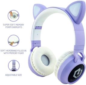 img 1 attached to 🎧 PowerLocus Wireless Bluetooth Cat Ear Headphones for Kids, with LED Lights, Foldable Design, Microphone, Volume Limitation, and Compatibility with Phones, Tablets, PCs, and Laptops - Wired and Wireless