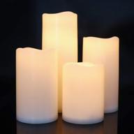 🕯️ eldnacele waterproof flameless flickering candles - pack of 4 d3”x h4” 5” 6” 8”, timer function, indoor/outdoor white led plastic battery operated pillar candles for wedding festival (white) логотип