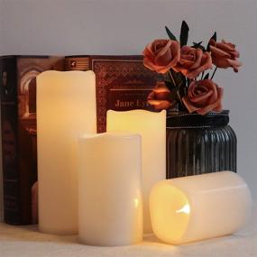 img 2 attached to 🕯️ Eldnacele Waterproof Flameless Flickering Candles - Pack of 4 D3”x H4” 5” 6” 8”, Timer Function, Indoor/Outdoor White LED Plastic Battery Operated Pillar Candles for Wedding Festival (White)