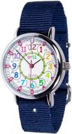 🌈 easyread time teacher children's watch: rainbow 12/24 hour face with navy blue strap - enhance time-telling skills! logo