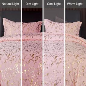 img 2 attached to Holawakaka Gold Metallic Floral Branch Comforter Set: Botanical Flowers Foil Print Queen Size Glitter Bedding Set (Blush, Queen) - The Perfect Blend of Elegance and Comfort