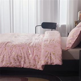 img 3 attached to Holawakaka Gold Metallic Floral Branch Comforter Set: Botanical Flowers Foil Print Queen Size Glitter Bedding Set (Blush, Queen) - The Perfect Blend of Elegance and Comfort