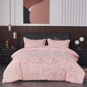 img 4 attached to Holawakaka Gold Metallic Floral Branch Comforter Set: Botanical Flowers Foil Print Queen Size Glitter Bedding Set (Blush, Queen) - The Perfect Blend of Elegance and Comfort