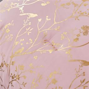 img 1 attached to Holawakaka Gold Metallic Floral Branch Comforter Set: Botanical Flowers Foil Print Queen Size Glitter Bedding Set (Blush, Queen) - The Perfect Blend of Elegance and Comfort